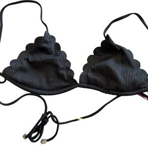 South Beach Womens Black Ribbed Scalloped Triangle Bikini Top US 4 NEW
